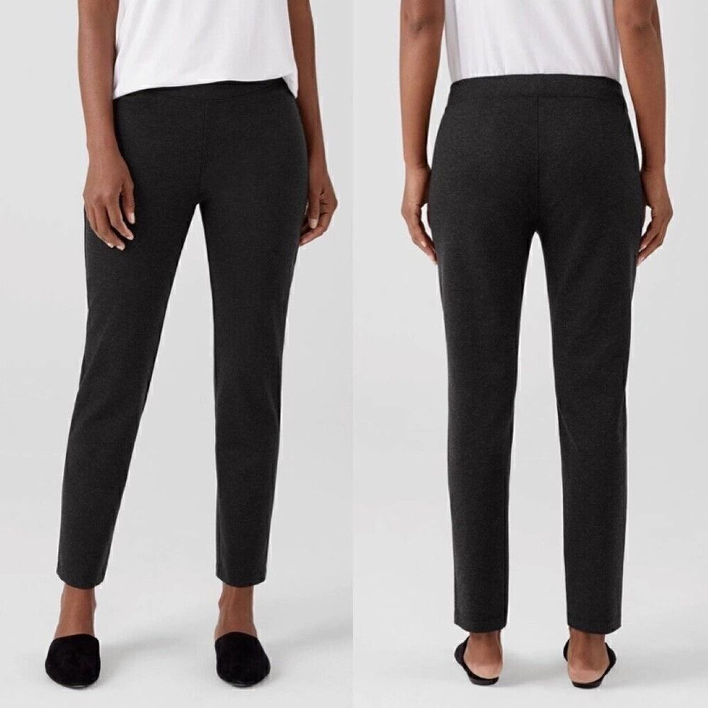 EILEEN FISHER Sz XS Charcoal Melange Ponte Knit Stretch Slim Ankle Pant